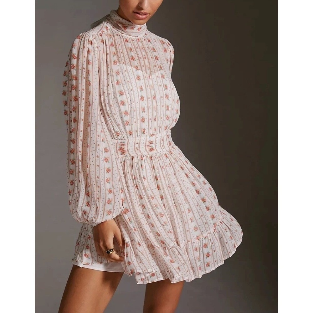 NWT Anthropologie Let Me Be Mini Dress Floral Striped Long Sleeve Boho Sz‎ S